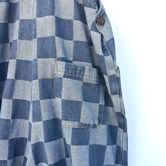 New Dressed in LALA Big Feelings Oversized Denim Checker Overalls Wide Leg Small - Picture 10 of 11